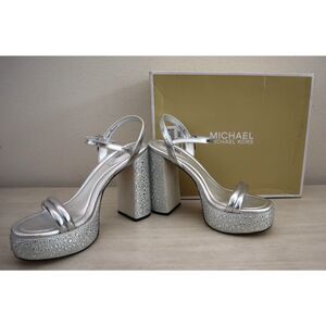 Michael Kors Women Sz 9M Silver Metallic Embellished Laci Platform Sandals